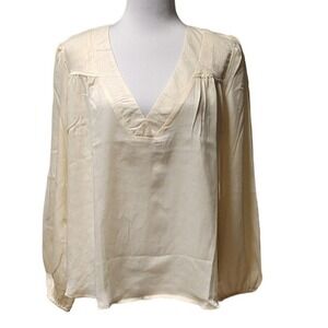 Ivory V Neck Blouse Top Long‎ Balloon Sleeve Neutral Clean Girl Going Out SizeM